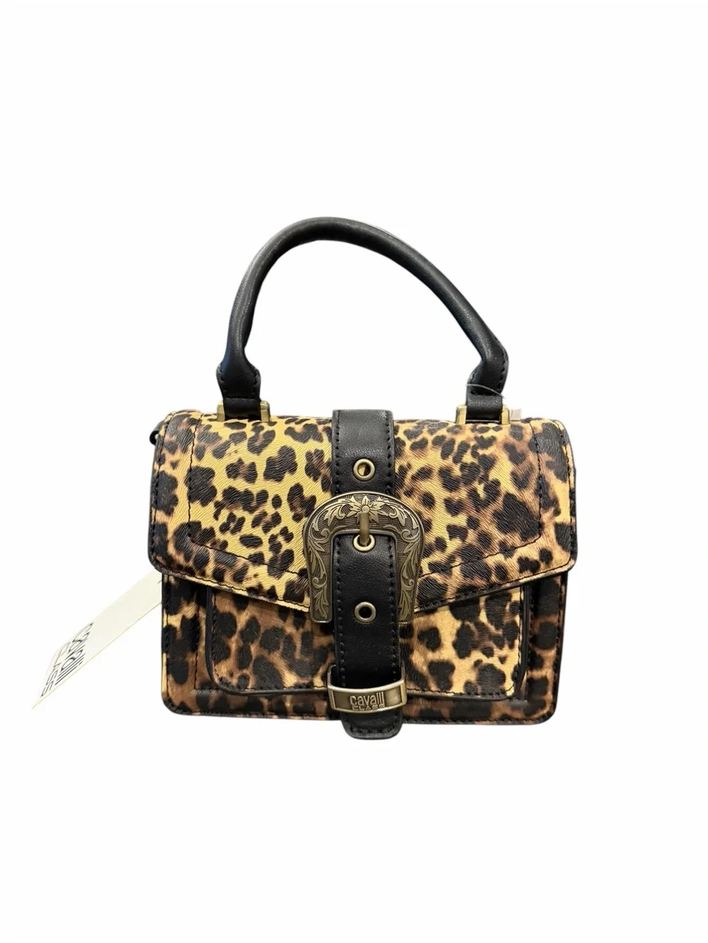 Cavalli Class Como Mini Bag Top Handle Leopard w/Black Crossbody Buckle NEW $98